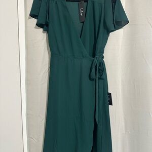 Lulu's Deep Green Midi Wrap Dress